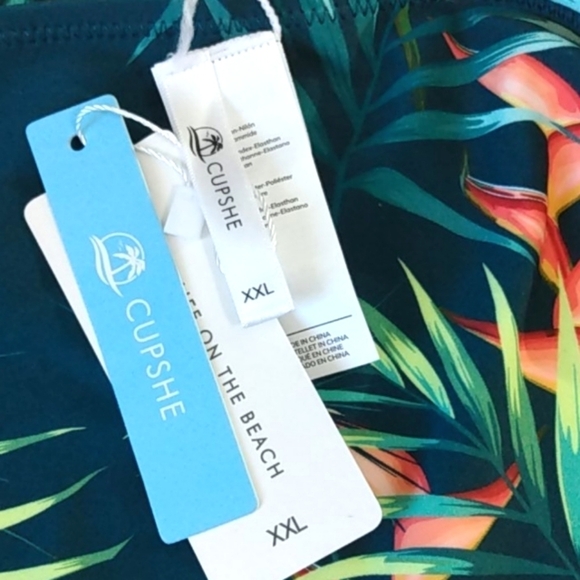 CUPSHE GREEN TROPICAL FLORAL HIGH WAISTED BIKINI BOTTOMS SIZE XXL NWT - Picture 7 of 8